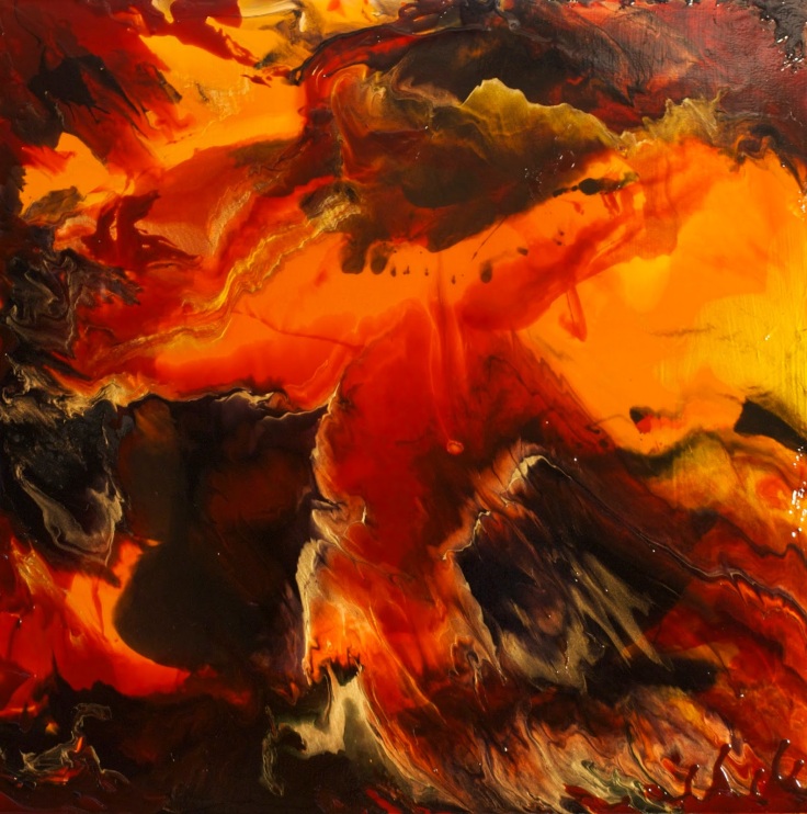 Big Flow - Acrylic Pour Painting in Warm Hues copyright 2014 by Linda Ryan